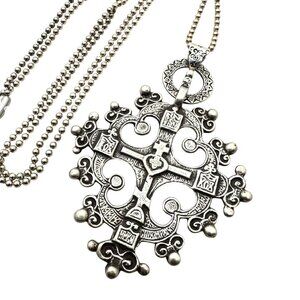 Vintage GUGLIELMO CINI Italian Sterling Silver Maltese Cross Pendant Necklace